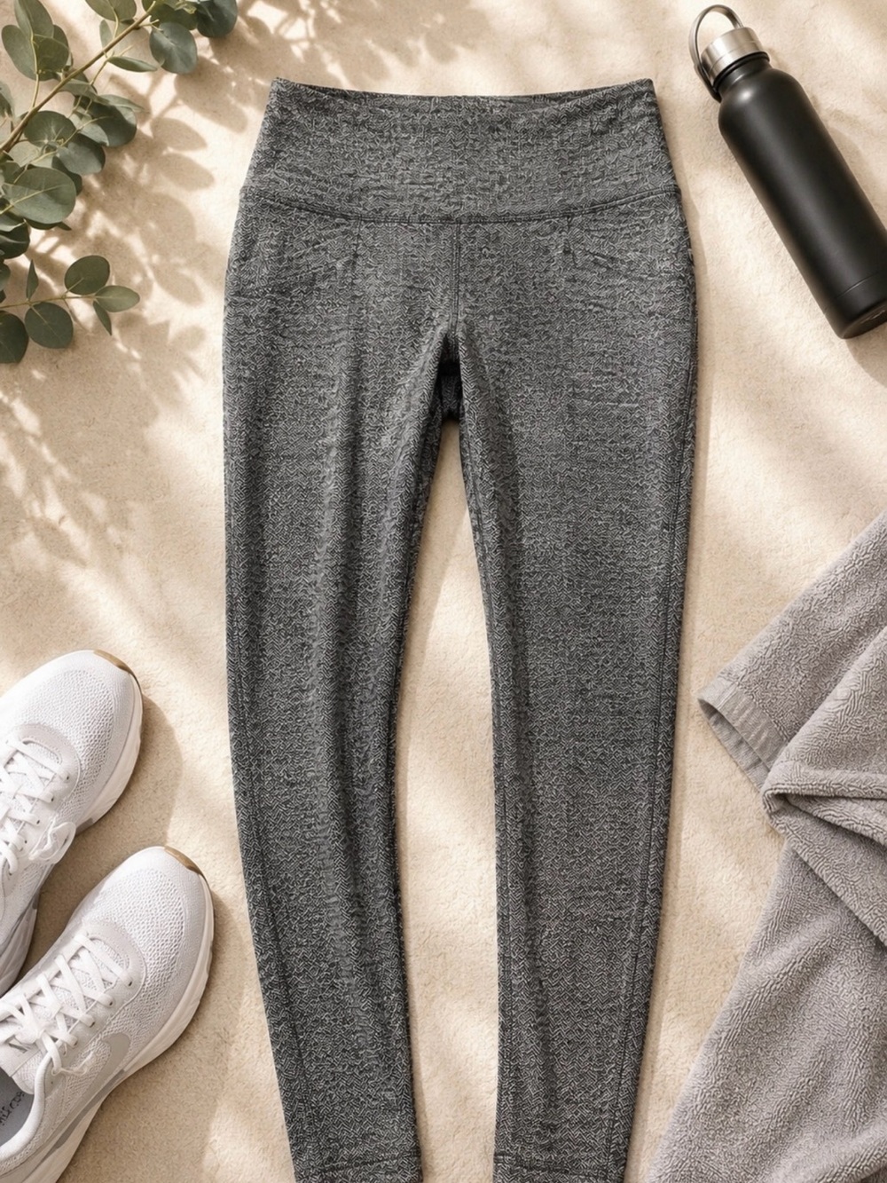 Athleta Herringbone Leggings Gray Black Stretch Athletic Pants Size Large